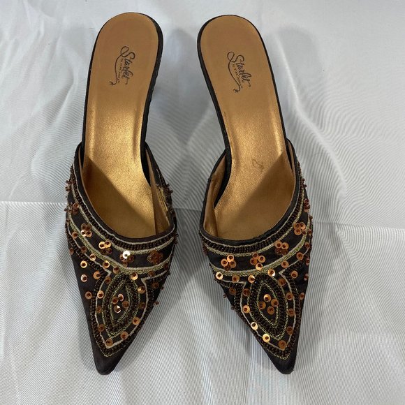 Starlet Brown sequined Kitten Heel Mules 7 1/2 W - Picture 2 of 9